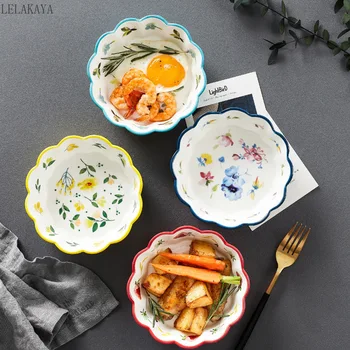 360ml Fată Drăguță Petală Bol de Ceramică în stil Japonez Tacamuri de uz Casnic Fructe Castron Salata Gustare fel de Mâncare Minunat Floral Imprimat Castron Noi