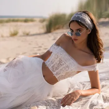 LaBoum De Pe Umăr Rochii De Mireasa Pentru Femei Beach Cu Aplicatii De Dantela Tul Rochie De Mireasa Vestidos Elegantes Para Mujer 2023