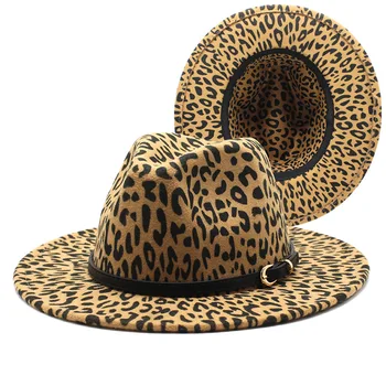 2021 iarnă pălării fedora pentru femei de moda Plat Margine largă Panama Lână Simțit Jazz Pălării Fedora pentru bărbați Leopard goth nunta de top Hat