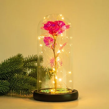 Frumoasa Și ia de Flori În Cupolă de Sticlă Centura Lampă cu LED-uri de Crăciun Artificial a Crescut Decor Acasă Pentru Cadou de Ziua Îndrăgostiților