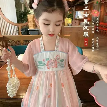 Copiii Hanfu Printesa Copil Fata Rochie De Mandarin Guler CottonTraditional Chineză Pânză Costum Costume Orientale Fairy 2 6