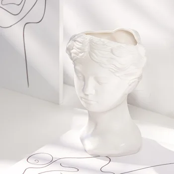 Alb Vaza Ceramica Fața Statuii Desktop De Afișare Acasă Creative Sculptura Decorativă De Birou Camera De Zi Flori Titular Prieten De Cadouri