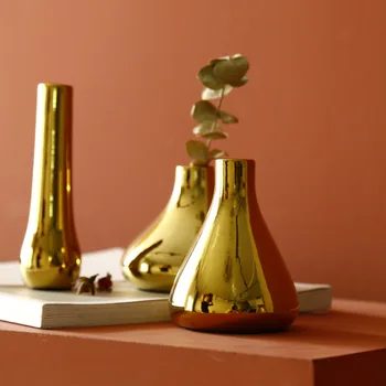 Stil Nordic uri de lux de lumină de aur ceramice mică vază de flori uscate aranjament de flori desktop decorare nunta, decorare