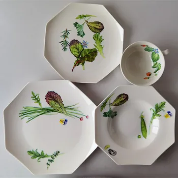 Chelsea Grădină Serie De Ceramică În Formă Octogonală Farfurie Farfurie De Supa Cupa Micul Dejun Tacamuri