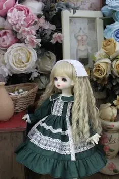 BJD papusa haine potrivite pentru 1/3 1/4 1/6 Blythe dimensiune vintage doll rochie vintage de culoare verde închis papusa accesorii (fusta + frizură)