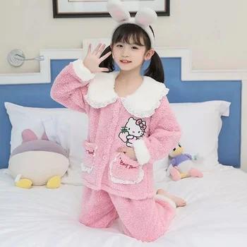 Kawaii Sanrio Pijamale Hello Kittys Anime Desene animate pentru Copii Pijamale Toamna și Iarna Îngroșat Bumbac Facecloth Body