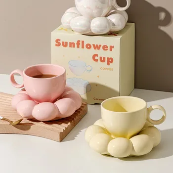 Ins Vânt de Mare valoare Cana de Flori de Cafea Ceasca Si Farfurie Set Cadou Personalizat Macaron Ceramice Bubble Ceașcă de Ceai