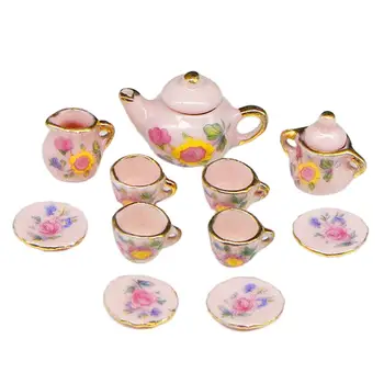 11Pcs Mini Păpuși Set de Ceai Tava Decoratiuni Cadou de Ziua Pretinde Jucărie de Porțelan, Accesorii de Bucătărie Scena Vieții