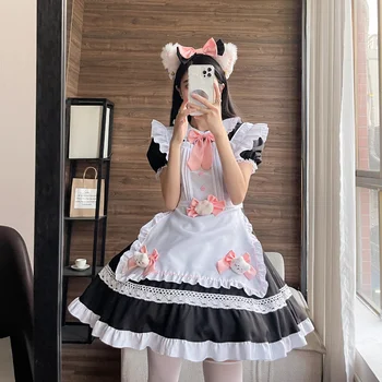 Cosplay Negru și Alb Anime Maid Dress Drăguț Pisica cu Gheare Accesorii Kawaii Petrecere Uniformă Dulce Stil Japonez Lolita Rochie Sort