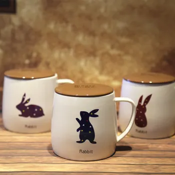 Iepure Logo Hârtie tăiat Stil Ceramic Dimineață Cana cu Capac Minunat Cani pentru Cafea Ceai Lapte Cadou Unic TC010