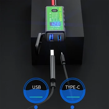 Cu Voltmetru Comutator On/Off pentru Telefonul 3.1 A/4.8 TIP C Motociclete Incarcator USB 12V SAE pentru Dual USB de Încărcare Rapidă Adaptor