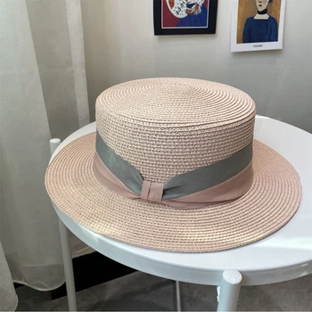 Margine largă Pălărie de Vară pentru Femei Top Plat Negre Chingi Palarie de Paie Unisex Palarie de Soare pe Plajă Pălărie de Protecție solară Jazz Pălărie Derby Hat