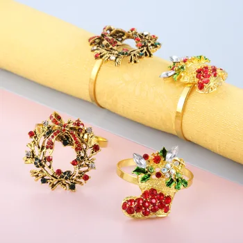 6 buc Inele pentru Șervețele de Crăciun Coroană de flori Bijuterie Soseta Rosie de Metal Suport pentru Prosop Diamant Șervet Catarama Petrecere de Vacanță masa Decor de Masă de Anul Nou