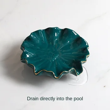 Culoare Pură Frunze De Lotus Textura Detergent De Vase Ceramice Cutie De Săpun Baie Accesorii Toaleta Cădițe De Duș Baie Consumabile Raft Coș