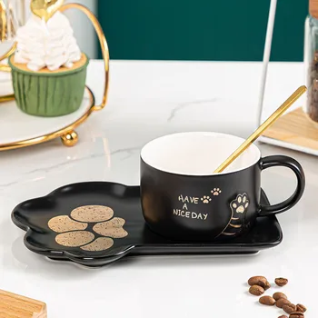 Lumina de lux relief pisica cu gheare ceramice cana de cafea si set de vase cu lingura biroul de acasă cana de apa personalității creative set de ceasca de lapte