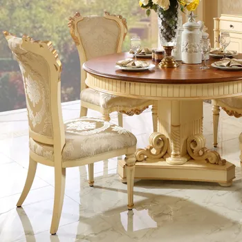 Personalizat European din lemn masiv, masa si scaun combinație rotund francez de lux sculptate retro restaurant mobilier