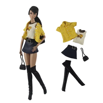Îmbrăcăminte set / top + tricou + fusta de piele + geanta + boot / 30cm papusa haine de vară costum De 1/6 Xinyi FR ST Papusa Barbie