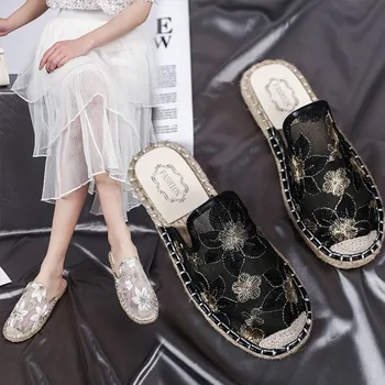 Gioio Doamnelor pantofi singur dulce pantofi plat flori stil Chinezesc Femei alunecos Moda Tocuri Joase Mujer pantofi Albi