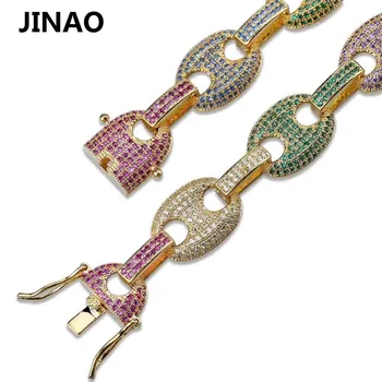 JINAO Nou de Înaltă Calitate Curcubeu Bratari de Aur, Argint Placat cu Gheață Afară Puf Marin Anchpr Cu 7 8 inch Moda Hip-Hop Pentru Cadou