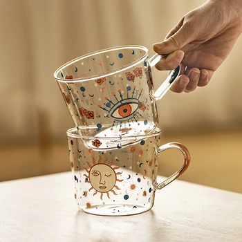 400 - 500ml creative scară de sticlă soare model ochi de băuturi mic dejun cafea cu lapte cupa acasă cuplu cana de apa Nordic office acasă cadou