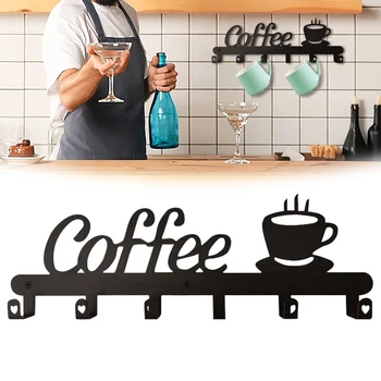 Cana de cafea Suport cu 6 Cârlige de Metal Agățat Cana de Cafea Perete Cuier Montat pe Perete Ceașcă de Cafea suport pentru Bucatarie Bar Accesorii