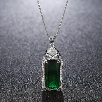 De lux cristal verde smarald, pietre pretioase diamond pandantiv coliere pentru femei aur alb 14k culoare argintie bijuterii bijoux partid cadou