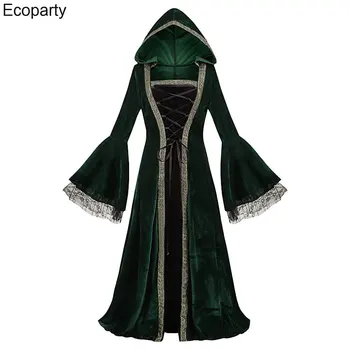 Renașterii Medievale Nobil Cu Gluga Rochie De Cosplay Costum Gotic Victoria Clos Maneca Etaj Lungime Halat De Halloween Costum De Carnaval