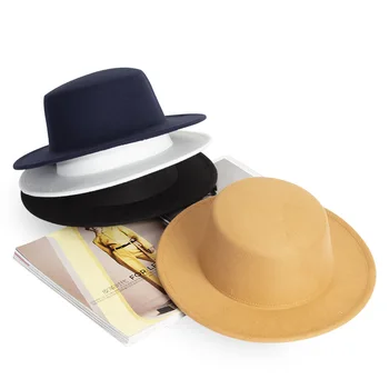 Joker Plat-topped Pălărie, Pălării Pentru Femei Soare de Toamna de moda Britanic Galben Și Negru de Lână Pălărie margine largă pălărie