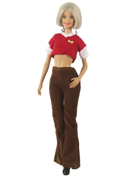 Roșu Haine De Moda Set Pentru Papusa Barbie Costume De Sus A Culturilor Tricou Pantaloni Pălărie Geanta Sac 1/6 Păpuși Accesorii Copii Jucarii Cadou