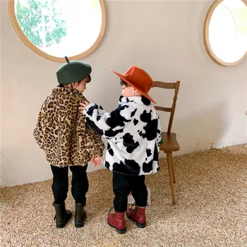 Toamna Și Iarna Pentru Copii Haine Copilul Haină De Moda Coreeană Băieți Și Fete Jacheta Stand-Up Guler Copii Leopard Pulover De Lână
