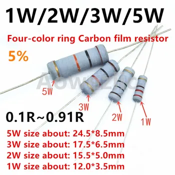 200pcs 2W film de Carbon rezistențe de 5% （0.1 R-0.91 R）Inel de Putere Rezistor R12J 0.15 R 0.18 R 0.2 RJ 0.22 R 0.24 R 0.27 R 0.3 ΩJ 0.33 R 0.36 Ohm