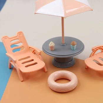 Simulare Scaun De Plajă Înghețată Umbrelă De Soare Decor 1/18 Casă De Păpuși De Joaca Pentru Copii Jucării Casa