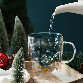 Transparent cupa dublu anti fierbinte pomul de Crăciun din sticlă ceașcă de cafea stele mark ceașcă de suc de fructe, lapte cana pentru copii cadou de Crăciun