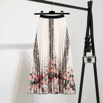Moda pentru femei talie elastic fusta plisata tipar digital plisata fusta a-line