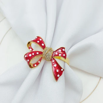 6pcs/lot de Crăciun arc roșu șervețel catarama diamant un inel inel titular petrecere de vacanță decorare masă