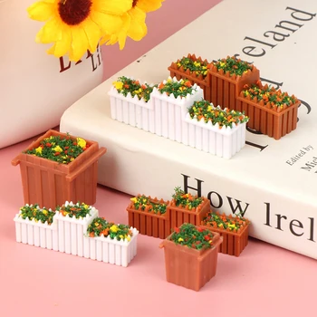 1 buc casă de Păpuși în Miniatură Flori de Grădină Pat de Flori Ghiveci Ghiveci Pătrat Verde Pat de Flori de Plantat Model