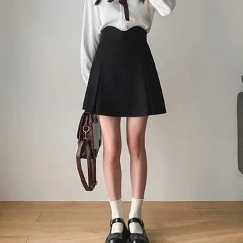 Femei De Înaltă Talie O-Linie Fuste Mini Coreean Preppy Fustele Doamnelor Toamna De Moda De Sex Feminin Birou Doamnă Subțire Fusta De Lungime Medie