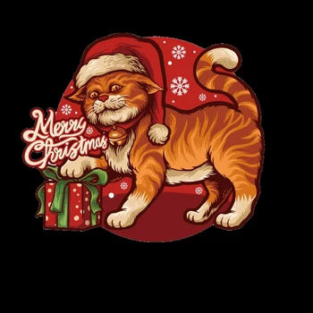 Pisica de mare cutie de Cadou de Crăciun Decal Fier Pe Transferuri de Vinil de transfer de Căldură autocolante de fier pe haine DIY Lavabil Desene animate patch