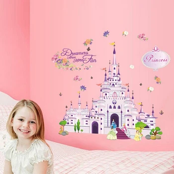 Fantastic Castel Printesa Autocolante de Perete Pentru Dormitor Copii Decorațiuni 3d Fereastra de Perete de Artă Murală Diy Fete Decalcomanii