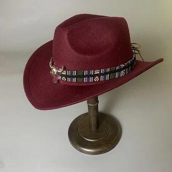 Femei Bărbați de Lână Gol Vest Pălărie de Cowboy Cu Moda Curea Domn Doamna Jazz Fermiera Toca Sombrero Capac Margine Largă Pălărie NZ197