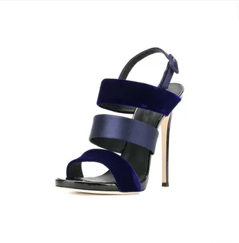 De Lux Vin Rosu Albastru Inchis Centura De Designer Subțire Toc Înalt Sandale Femei Vara Glezna Folie Cu Toc Pantofi Rochie