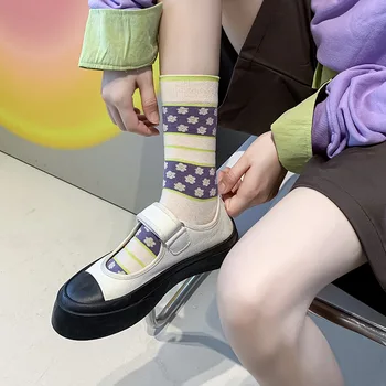 Florale Femeie Ciorap de Imprimare Jacard pentru Femei Șosete de Moda Stil de Colegiu Tub de Mijloc Sox Casual All-meci Primavara-Vara Calcetines