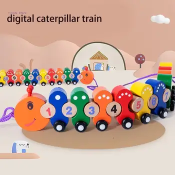 Din Lemn Trage De-A Lungul Caterpillar-Trenul Forma Inteligenței Jucarii Educative Pentru Copii