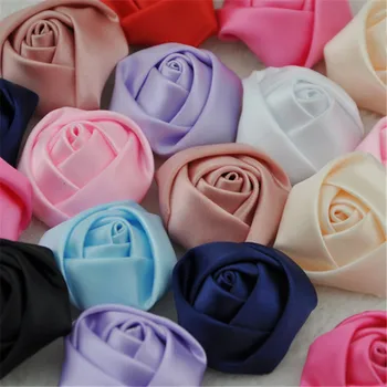 10 Buc Mix Color Mare de Panglica de Satin, Flori de Trandafir DIY Meșteșug Nunta Aplici o Mulțime U Alege A007