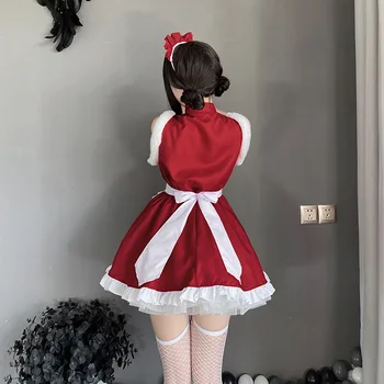 Crăciun Costum Sexy Rosu Lolita Rochie Costum De Servitoare Japoneză Anime Cosplay, Costume De Halloween Pentru Femei Performanță Partid De Dans