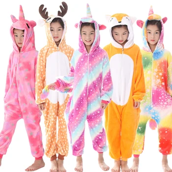 Băieți Fete Flanel Stele Unicorn Pijamale Kigurumi Salopete Salopeta Copii Copii Girafa Panda Cosplay Costum Pătură Traverse