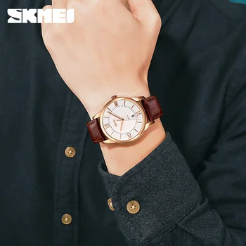 Oficial Brand SKMEI Sfert de Ceas din Piele de Lux pentru Bărbați Ceasuri de mana Business Casual Ceasuri de Om Calendar Barbati Ceas Pentru Cadou