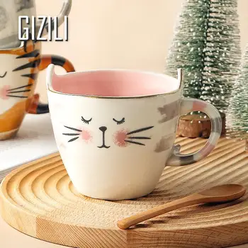 Ceramica Pisica Drăguț Cani De Cafea Ceai Lapte Animal Cani Cu Maner Creative Trase De Mână De Desene Animate Cana De Apa Drinkware Cadouri Frumoase