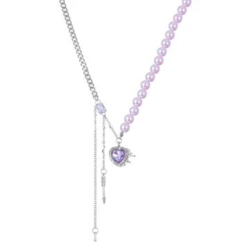 Y2K Moda Piersic Inima Picătură de Apă Pandantiv Colier de Cristal Violet Egirl Dulce Rece Clavicula Lanț Estetice Accesorii Bijuterii