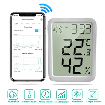 Compatibil Bluetooth Termometru Higrometru LCD Display Digital Metru Umiditate Interioară Temperatura Camerei Stație Meteo